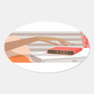 Adesivo Oval Botão de snooze do despertador da mão das mulheres