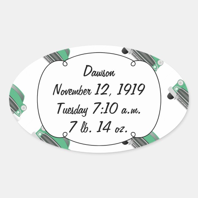 Adesivo Oval Boys Room Classic Car Oferece Doces Verdes (Frente)