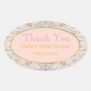 Adesivo Oval Bridal Oval Dourada Rosa Muito Obrigado