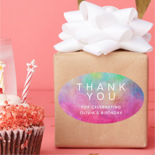 Adesivo Oval Bright Watercolor Aniversário Obrigado