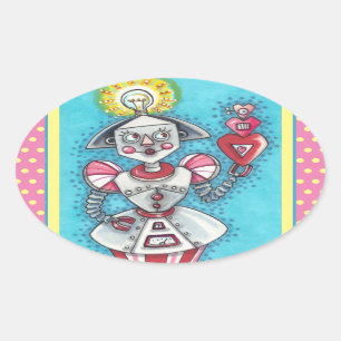 ADESIVO OVAL BRILHO IDEA GIRL ROBOT, CORAÇÃO MECÂNICA COLORIDA