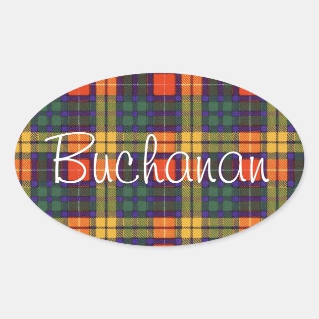 Adesivo Oval Buchanan Family clan Xadrez escocesa kilt tartan (Frente)