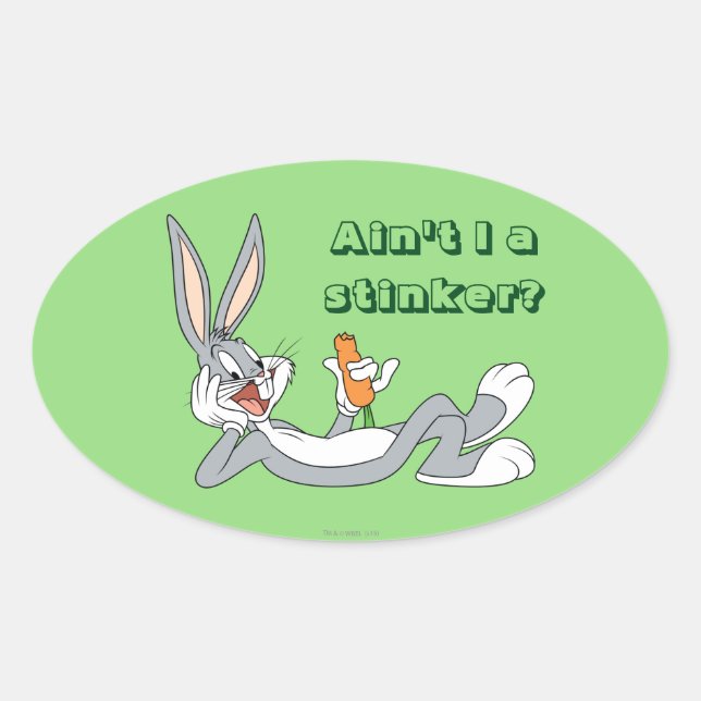 Adesivo Oval BUGS BUNNY™ Deitado Comendo Cenoura (Frente)
