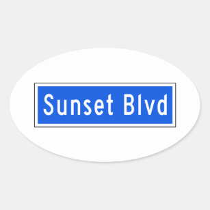 Adesivo Oval Bulevar do por do sol, Los Angeles, sinal de rua