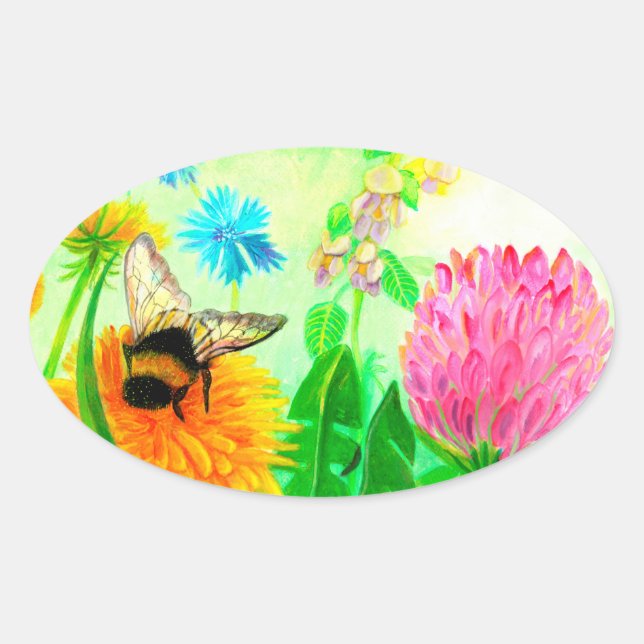 Adesivo Oval Bumblebee em dandelion (Frente)