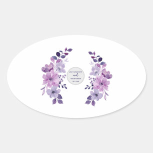 Adesivo Oval Buquê de flores roxas aquarela