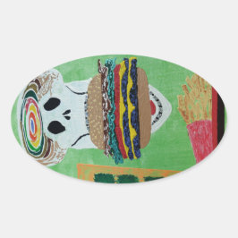 Adesivo Oval Burger em fritas no paraíso