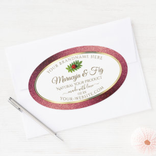 Adesivo Oval Burgundy Glitter White Product Labels Cute Ladybug