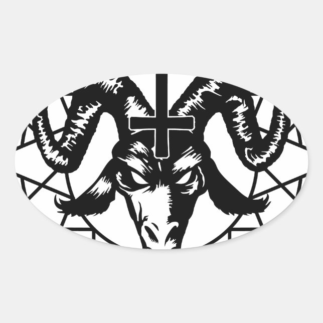 Adesivo Oval Cabeça com Estrela de Caos (preto) (Frente)