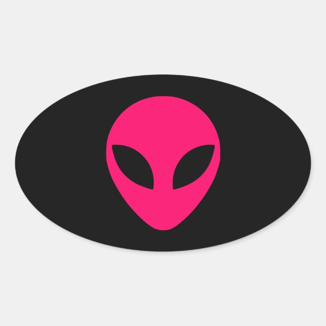 Adesivo Oval Cabeça de Alienígena rosa brilhante (Frente)