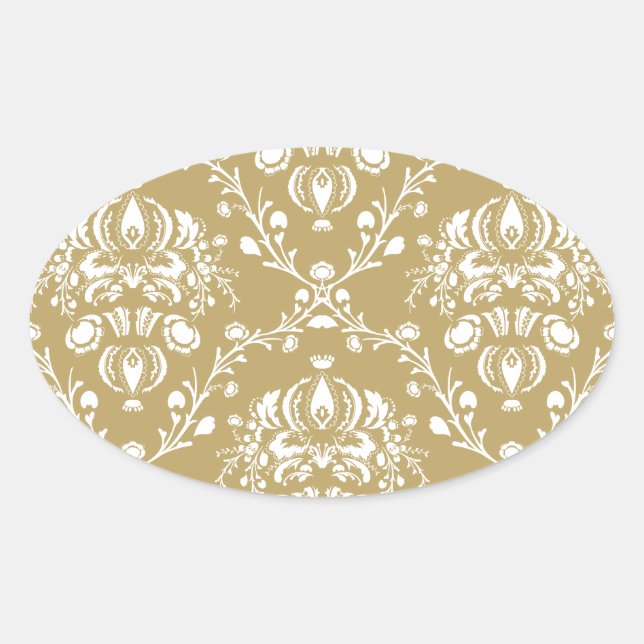 Adesivo Oval Cacau e Cream Damask (Frente)