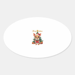 Adesivo Oval Cachorro Chihuahua Feliz Natal