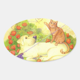 Adesivo Oval Cachorro e Gato de Pesca/Adesivos