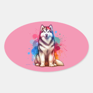 Adesivo Oval Cachorro Malamute do Alasca