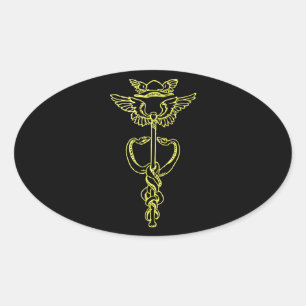 Adesivo Oval Caduceus dourado