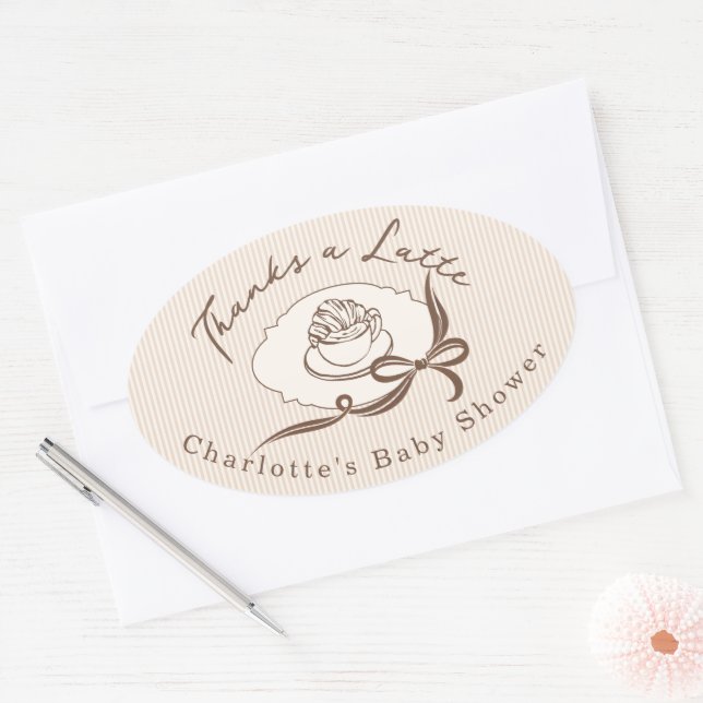 Adesivo Oval Café Obrigado Bebê Chávena Arco Chá de Bebê (Envelope)