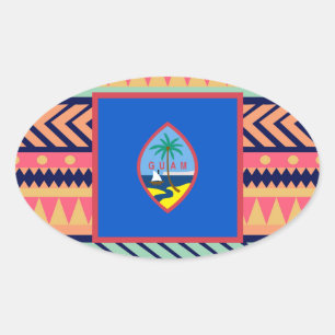 Adesivo Oval Caixa colorida da bandeira de Guam