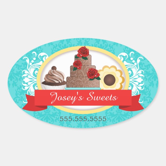 Adesivo Oval Caixas de Cupcake de Couro (Frente)