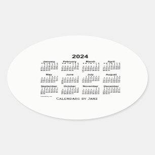 Adesivo Oval Calendário preto e branco 2024 por Janz Oval Stic