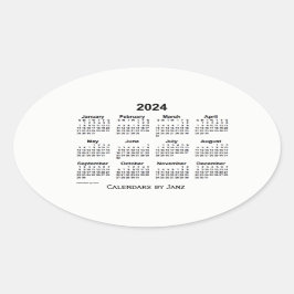 Adesivo Oval Calendário preto e branco 2024 por Janz Oval Stick
