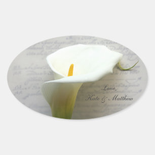 Adesivo Oval Calla Lily na caligrafia antiga