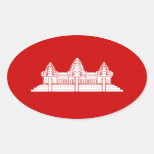 Adesivo Oval Cambodian de Angkor Wat/bandeira do Khmer