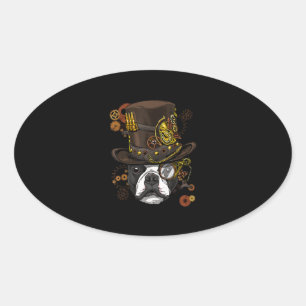 Adesivo Oval Camiseta de cão Steampunk Boston Terrier Lover