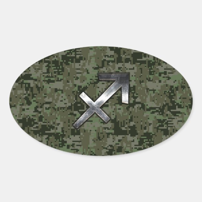 Adesivo Oval Camo Digital Silver Sagittarius Zodiac Woodland (Frente)