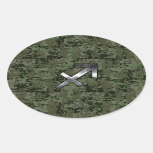 Adesivo Oval Camo Digital Silver Sagittarius Zodiac Woodland