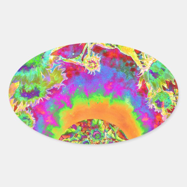 Adesivo Oval Campos de girassol retrorreflectores elegantes (Frente)