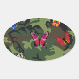 Adesivo Oval camuflagem de borboletas