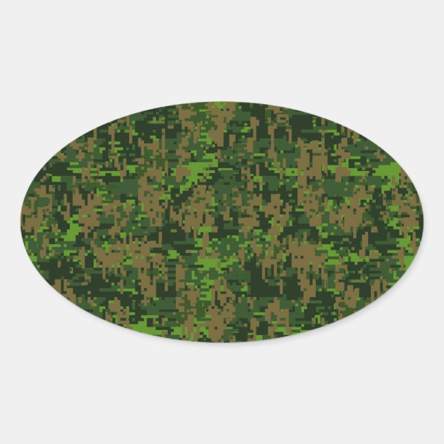 Adesivo Oval Camuflagem Digital Verde Estilo Woodland (Frente)