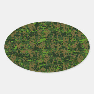 Adesivo Oval Camuflagem Digital Verde Estilo Woodland