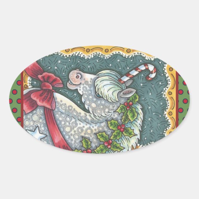 ADESIVO OVAL CANDY CANE CHRISTMAS UNICORN, HORSE PONY STICKERS (Frente)