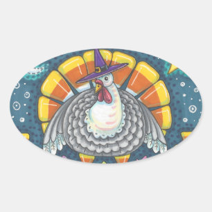 ADESIVO OVAL CANDY CORN TURKEY, OBRIGANDO A FOLHA DE MADEIRA