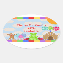 Adesivo Oval Candy Land Party Obrigado Sticker