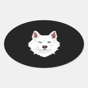 Adesivo Oval Cão Cachorro Branco de Neve Branca, Siberiano, C