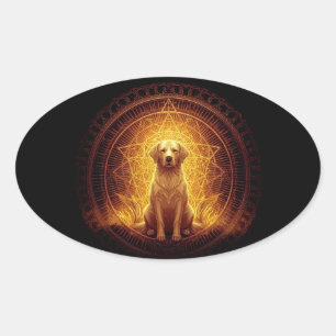 Adesivo Oval Cão Espírito ouro dentro da Geometria Sagrada