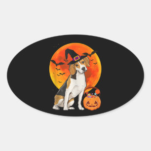 Adesivo Oval Cão Halloween Beagle Jack O Lanterna Pumpkin Tank