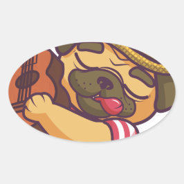 Adesivo Oval cãozinho tocando violão