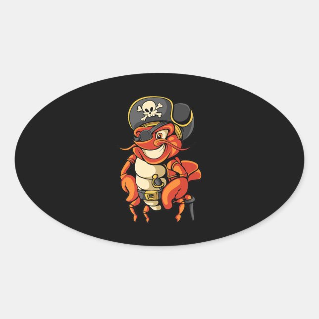 Adesivo Oval Capitão Lobster Pirata Jolly Roger Crustacea (Frente)