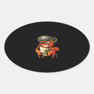 Adesivo Oval Capitão Lobster Pirata Jolly Roger Crustacea