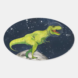 Adesivo Oval Capitão T-rex Sticker do Dinossauro Espacial