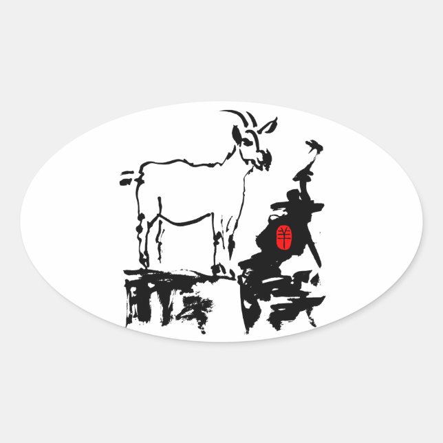 Adesivo Oval Caprinos rochas Vietnamita Ano Chinês Zodiac Oval  (Frente)