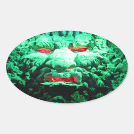 Adesivo Oval Cara Assustadora Mascarada na Rocha