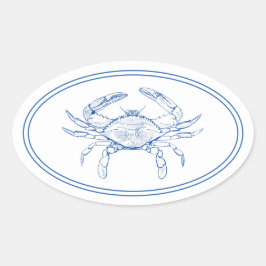 Adesivo Oval Caranguejo branco e azul de pré-disquete costeiro
