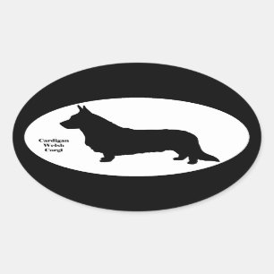Adesivo Oval Cardigan Welsh Corgi SIlhouette