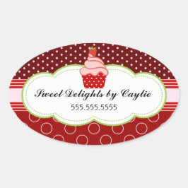 Adesivo Oval Carnes para bolos de Cupcake de morango