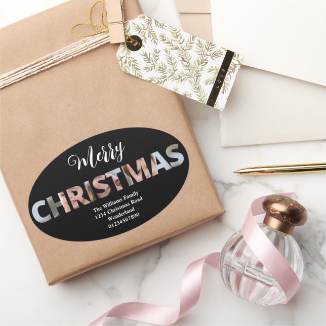 Adesivo Oval Carregue sua foto no texto Natal (Presentear)