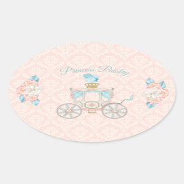 Adesivo Oval Carruagem de Princesa de Conto de Fadas Rosas Bege